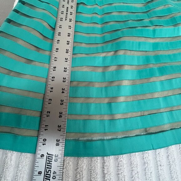 Adrianna Papell Womens Aqua Striped Sheer Overlay Sleeveless A-Line Dress Size 8 - Picture 9 of 9